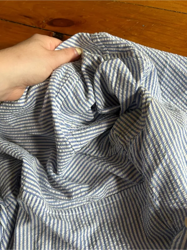 Jill Mogowan blue white striped button down shirt USA cotton small see stains - Image 11