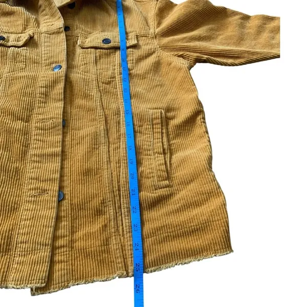 Zara Corduroy Shacket Women XS Mustard Yellow Frayed‎ Hem Boho Utility Core - Image 4