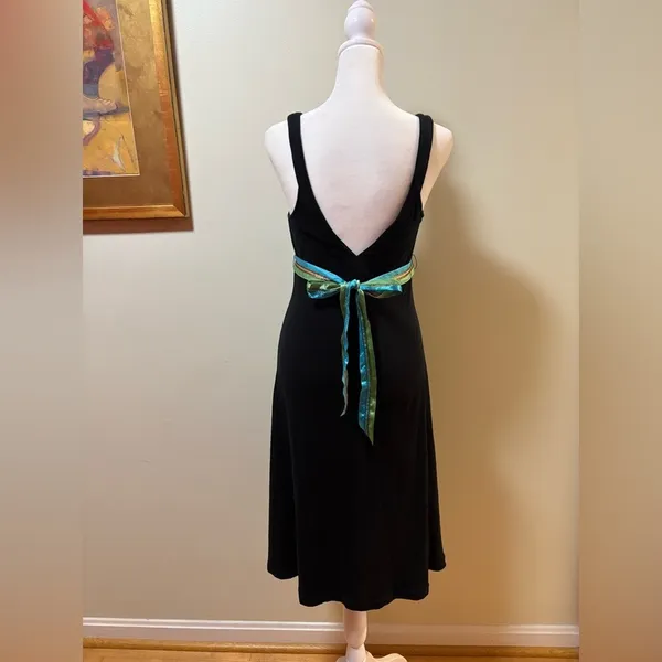 Free People black sleeveless midi dress with ribbon tie M vintage - Image 2