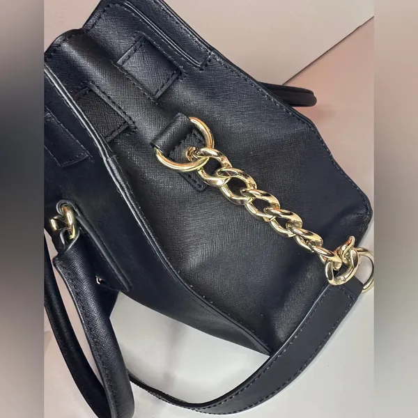 Michael Kors Hamilton Black Leather Bag, Gold-tone Hardware, Lock and Key - Image 6