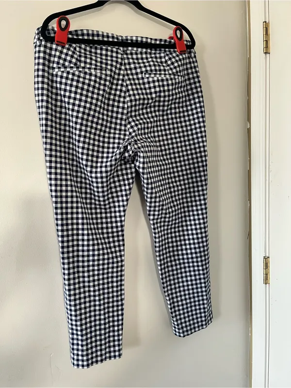 Old Navy Blue White Gingham Check Pixie Ankle Skinny Trouser Pants 16 Preppy - Image 5