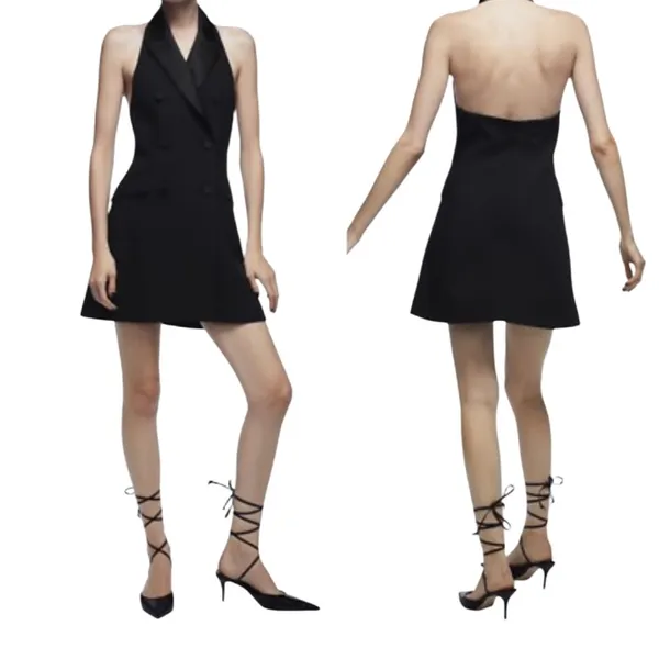 ZARA Halter Black Shawl Collar Tuxedo Dress Black Size Medium - Image 10
