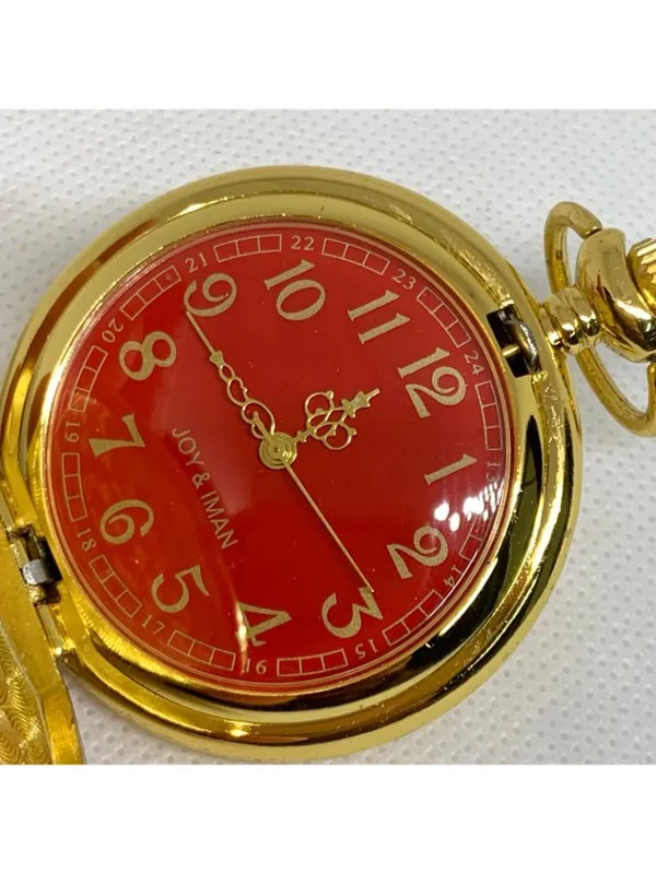 Joy & iman gold tone pocket watch red dial quartz analog 46mm running - Image 2