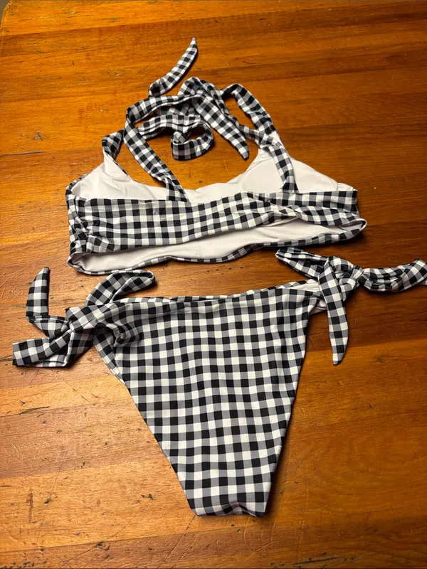 Blooming Jelly Black & White Gingham Tie-Side Bikini Set - Image 2