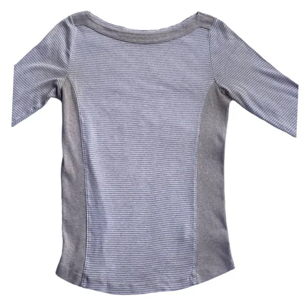 LL Bean Boat Neck Beige Stripe Three Quater Sleeve Top - Image 7