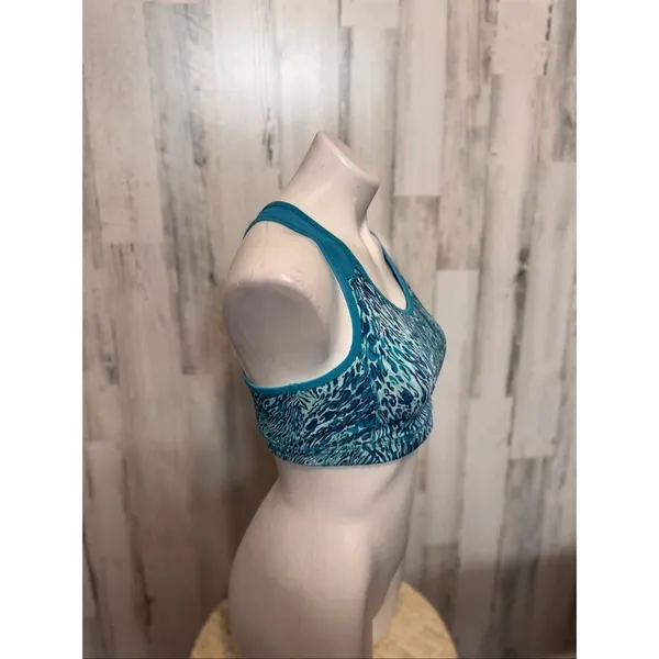 Blue Teal Cheetah Animal Print Sports Bra Womens Medium Racerback Mesh Cutout - Image 5