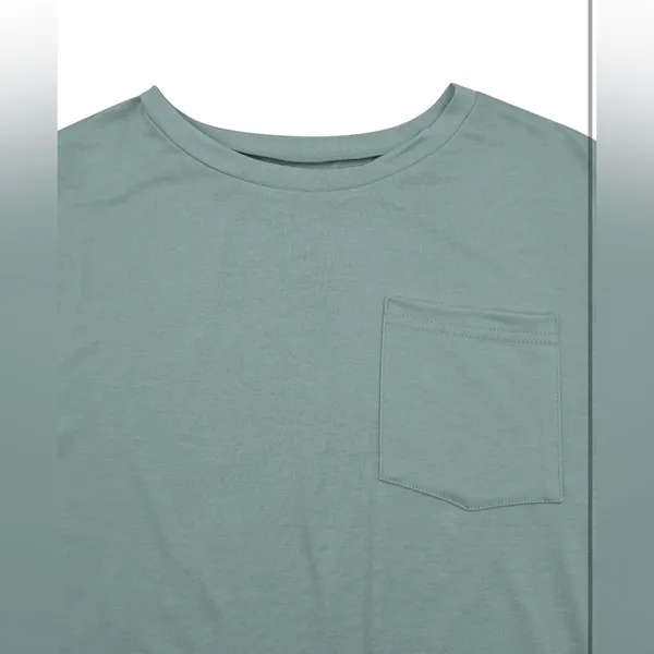 Basic Oversized Soft Green Short Sleeve T-Shirt Pocket Women’s Sz M EUC - Image 4