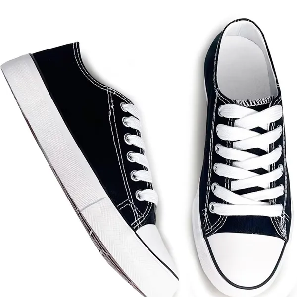 Women’s Size 8 Black Canvas Sneakers – Classic Low Top Casual Shoes - Image 3