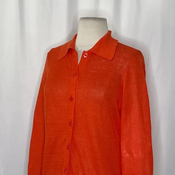 NWT!! J. CREW Collared Button-Up Sweater Cardigan Linen Poppy Orange Red Small - Image 7