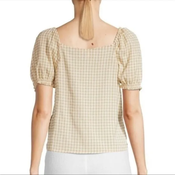 Nanette Lepore Babydoll Milkmaid Y2k Gingham Checkered Neutral Cropped Top S - Image 2