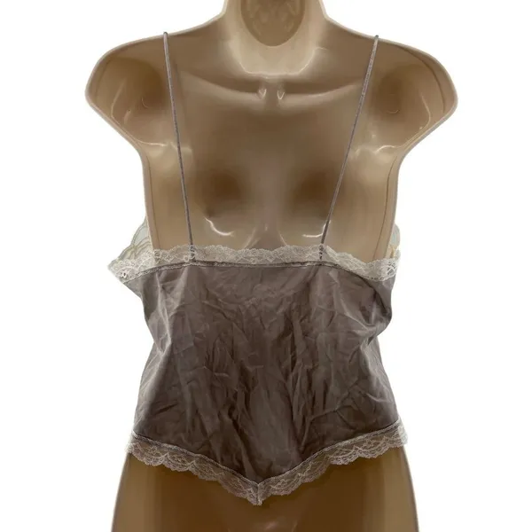 Vintage Pollinaise Silver Grey Cream Lace Camisole Nylon Womens 34 - Image 7