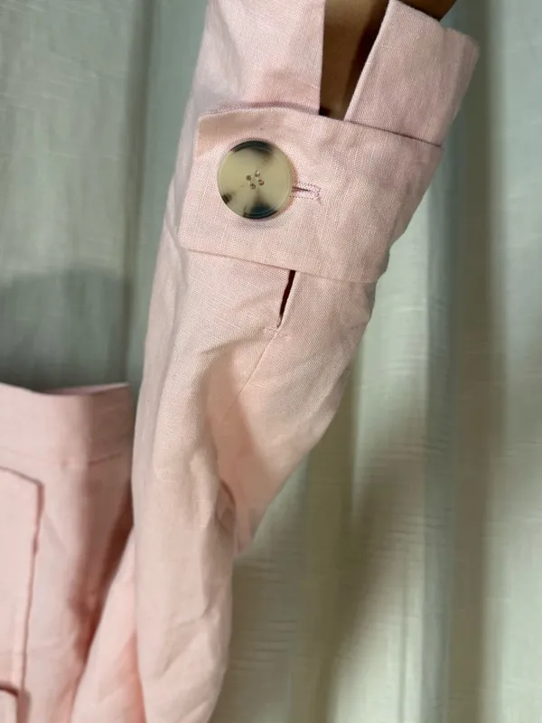 Zara Soft Pink Cropped Linen Cotton Blend Jacket - Image 5