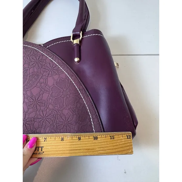 Y2K Purple Faux Leather Lace Overlay Satchel Bag Women Medium‎ Structured Chic - Image 4