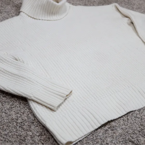 Lauren Ralph‎ Lauren Black Label Wool Cream Waffle Knit Turtleneck Sweater XL - Image 5