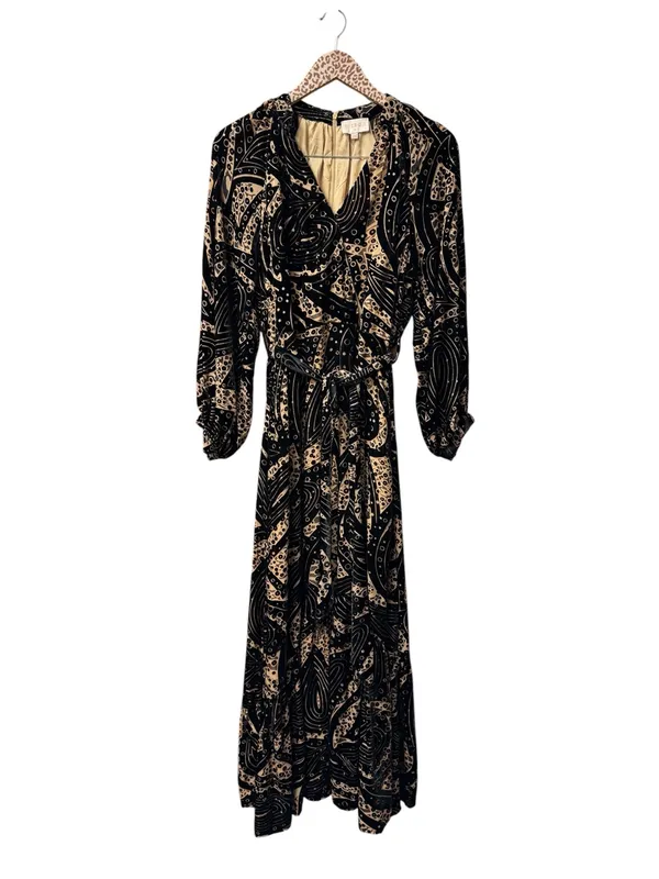 Ciebon Aria Tie Belt Long Sleeve Burnout Faux Wrap Velvet Dress Black Medium - Image 2