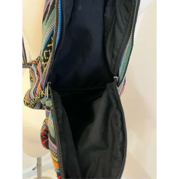 Boho Striped Hemp Mini Festival Backpack Blue - Image 2