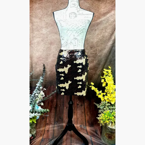 Three Eighty Two Sequined Camouflage Mini Skirt Brown Multi size S - Image 5