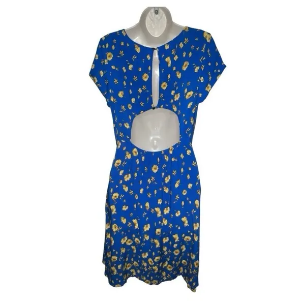 ✨FREE PEOPLE Y2K Blue Yellow Floral Mini Sz 12 Dress✨ - Image 5