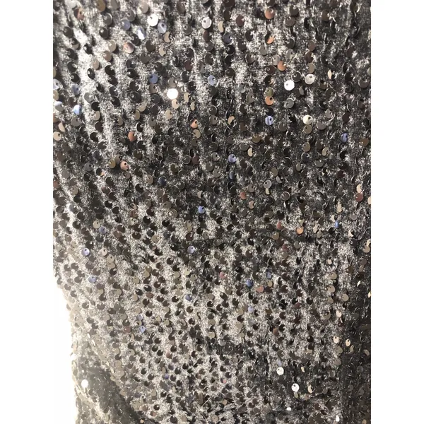 Black Velvet and Sequin Mini Dress Sheer Mesh Long Sleeve V-Neck Party Cocktail - Image 3