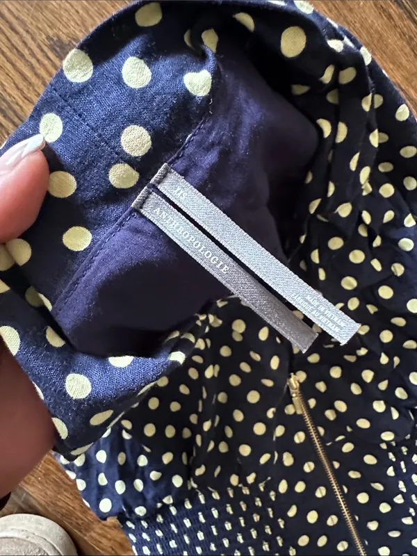 Anthropologie Tommie Cap sleeve Navy and Yellow Polka Dot Zip-Front Mini Dress - Image 7