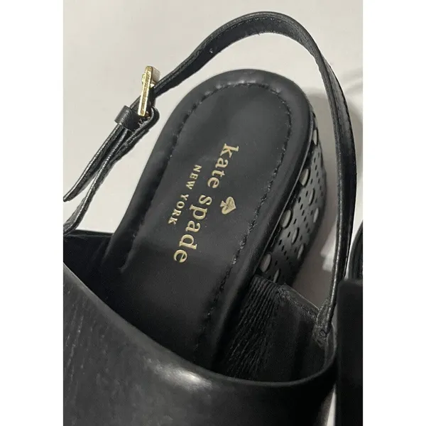 KATE SPADE black leather sandals with white‎ polka dot platforms size 8.5 - Image 2