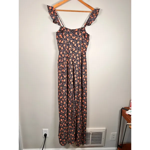 Lulus the way to love Maxi Dress Womens XS Navy Blue Floral Ruffle NJD0391 - Image 5