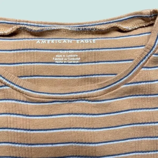 Striped T Shirt Ribbed‎ Short Sleeve Top Casual Everyday Tee - Image 3
