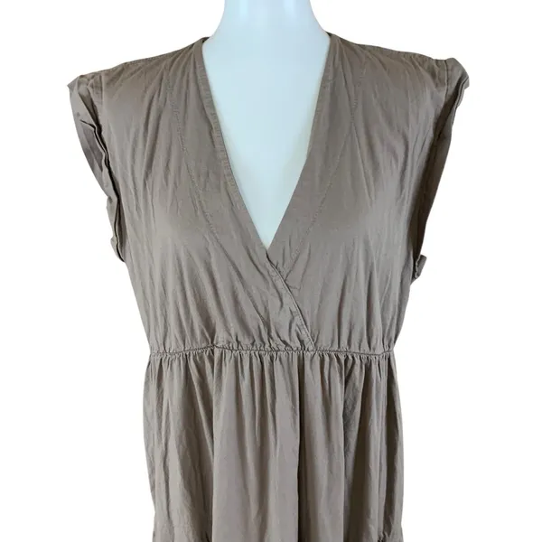 Sofia Made In Italy Taupe V Neck Tiered Maxi Dress Boho Chic Flowy‎ Cotton M - Image 2