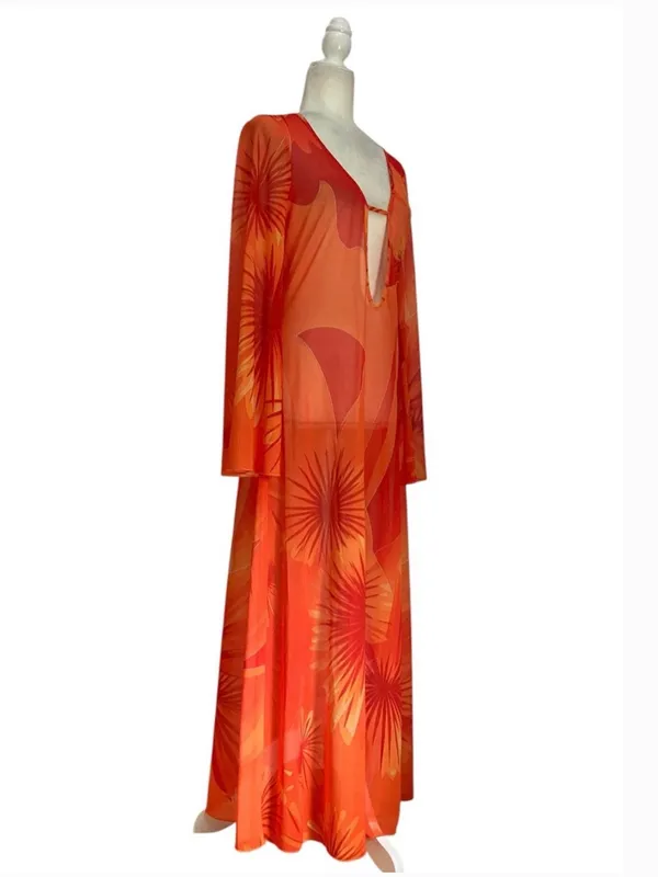 Caroline Constas Tropical Semi Sheer Mesh Maxi Cover Up Dress - Image 4