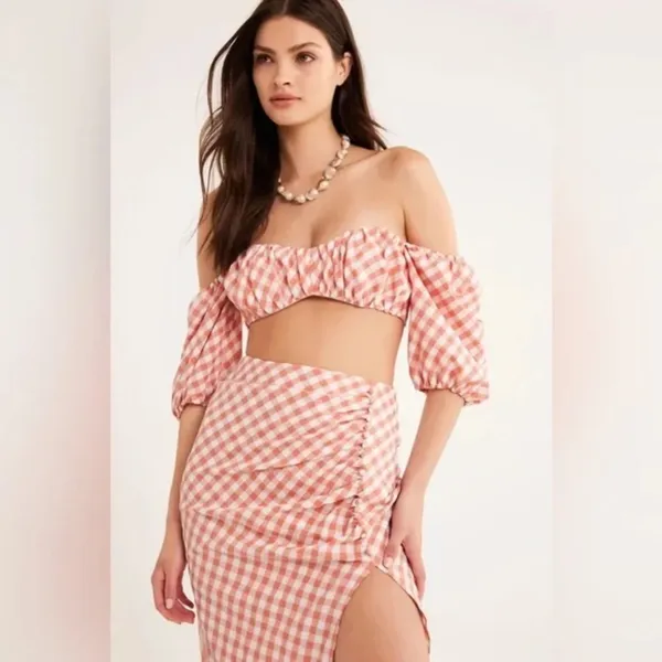 Rumer Bisou Ruched Gingham Maxi Skirt Size‎ S - Image 3