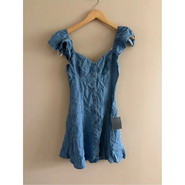 Lulus Sweetest Stance Blue Chambray Button-Front Mini Dress Size XS NWT Country - Image 7