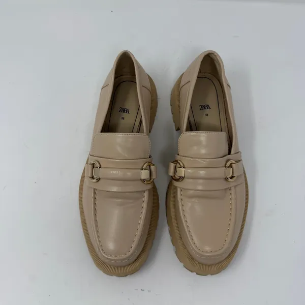 Zara Lug Sole Horsebit Platform Loafers Beige Chunky Slip On Women Size 38 7.5 - Image 2