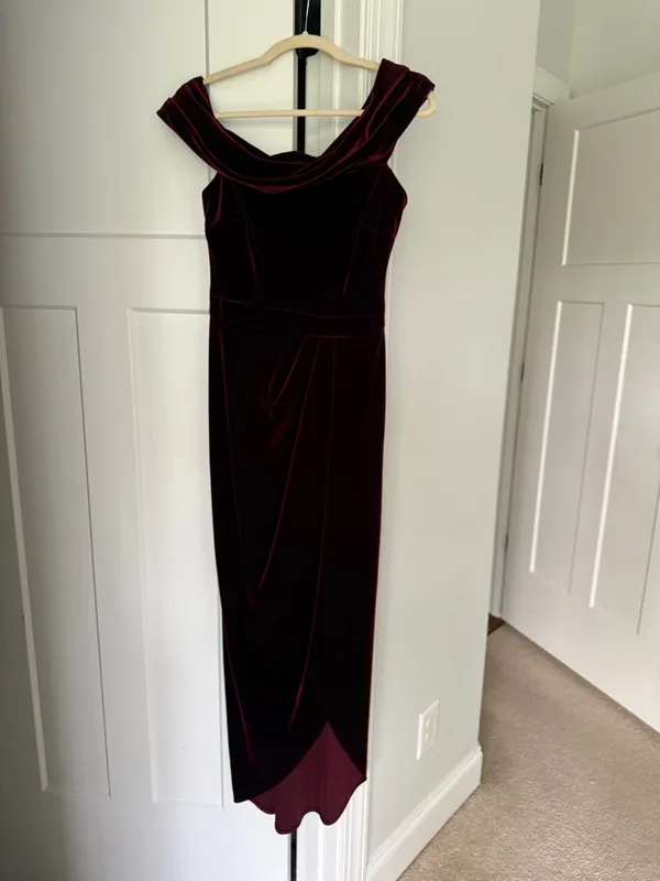 BHLDN Velvet Edison Off-Shoulder Dress‎ Deep Red Wine - Image 2