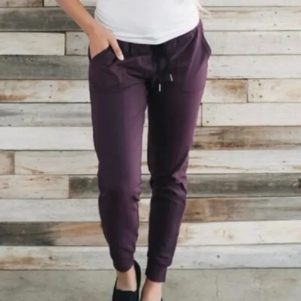 Zyia Active Unwind Joggers Activewear‎ Drawstring Pockets Plum Maroon Stretch - Image 7