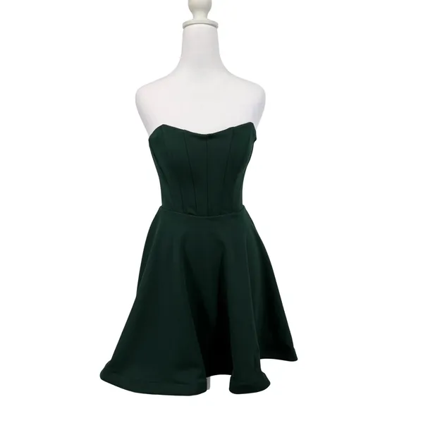 B. Darlin Forest Green Strapless Corset Bodice Skater Dress 4XGY330 Size 1/2‎ - Image 4