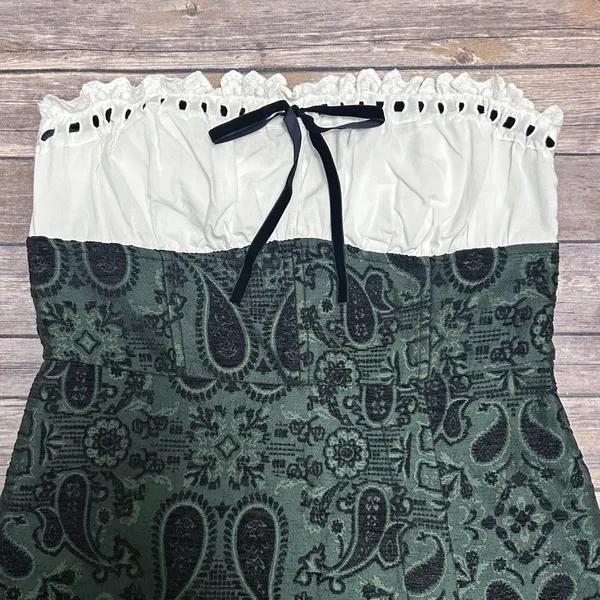 Urban Outfitters White Green Black Antoinette Strapless Brocade Paisley Romper - Image 2