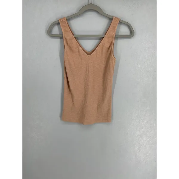 Enza Costa Womens Tank Top Ribbed Double V-Neck Tan Medium - Image 2