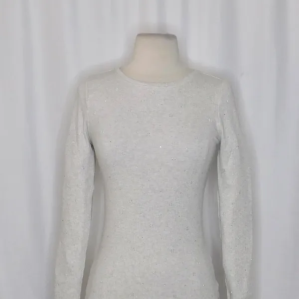 J. CREW Vintage Rib Long Sleeve T-Shirt Embellished Heathered Dove XXS XX-Small - Image 3