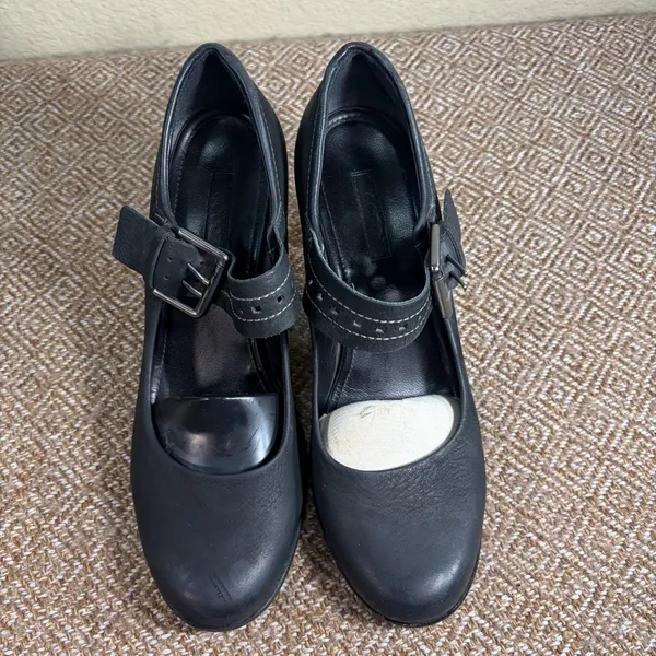 Ecco Matte Black Leather Heals Mary Janes Womens Sz 40 US 9-9.5 Grunge Goth - Image 6