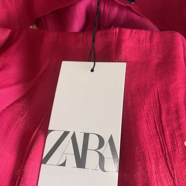NWT ZARA Satin Effect Shiny Wide Leg Fuchsia Pant Bloggers Fave XS - Image 6