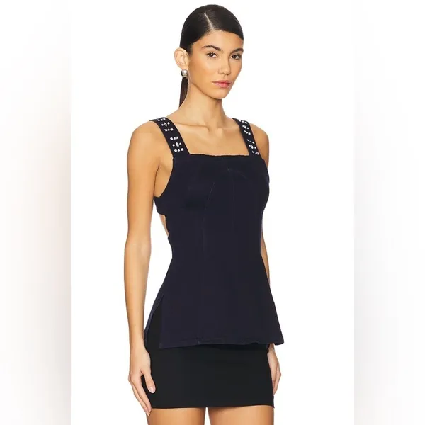 Free People Decked In‎ Shine Top in Dark Rinse Size Large - Image 3