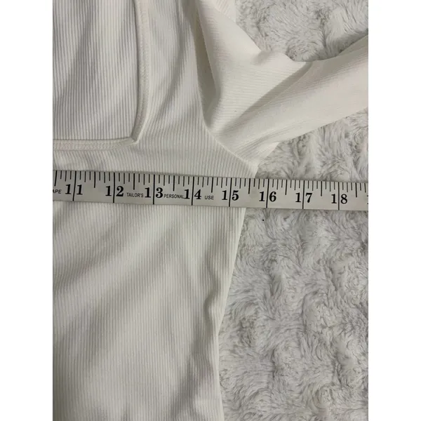 NEW Halara White Ribbed Knit Square Neck Long Sleeve Skinny Casual Bodysuit S - Image 7