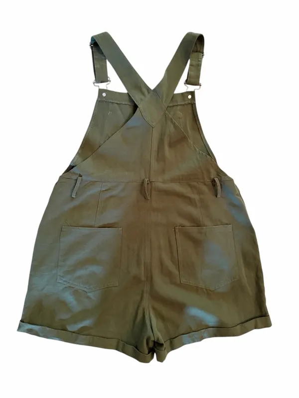 Olive Green Earth Tone Utility Shortalls // Gorpcore Utility Bib Overalls L - Image 4