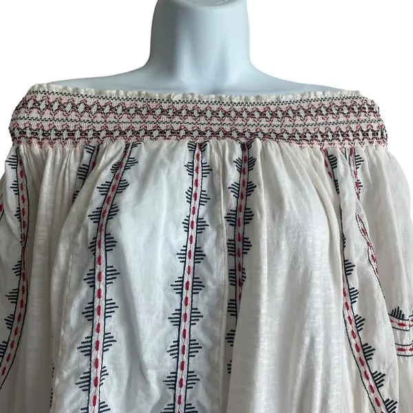 Vintage America Blues Women Top S Ivory‎ 3/4 Sleeve Embroidered Boho Festival - Image 13