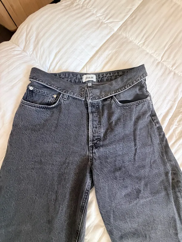 Agolde Echo Taper fold over mid waist Zephyr vintage washed black jeans 29 - Image 8