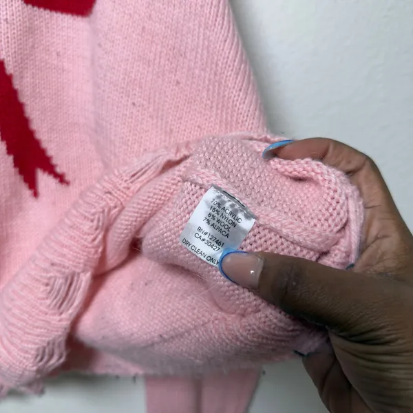 Wildfox Women Sweater Large Pink Bow Distressed V-Neck Oversized Pullover - Image 8