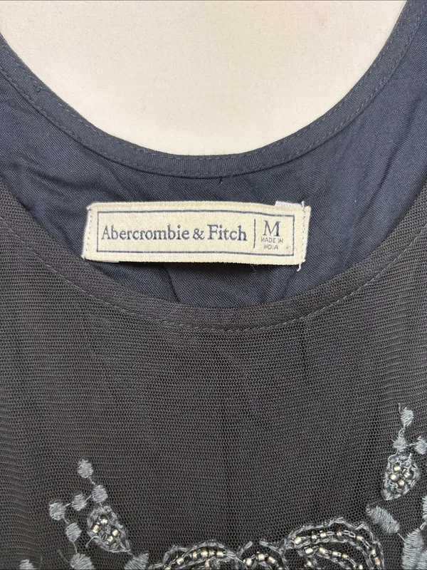Abercrombie & Fitch size medium Black Tank Mini Dress Gray Embroidery bead y2k - Image 2