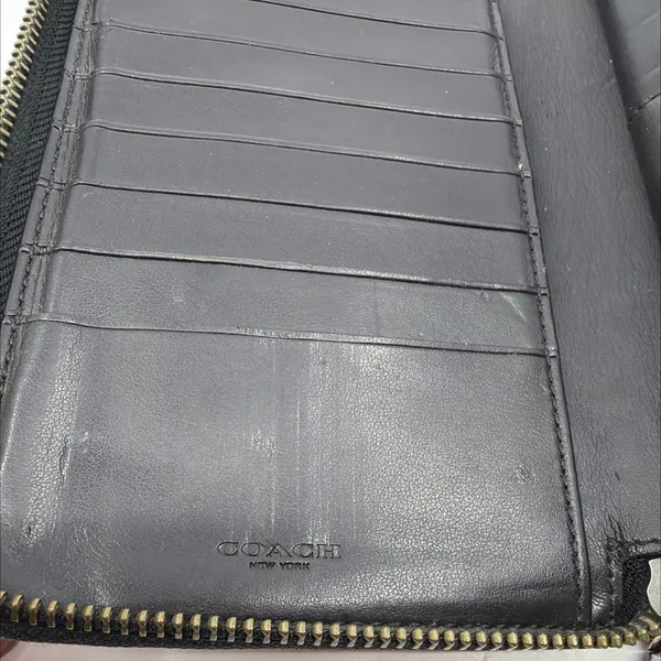 Coach Accordion Zip Brown/Black Signature Coated Canvas Wallet - Image 8
