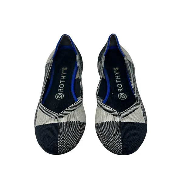 Rothy's The Flat Captoe Black White Plaid Check‎ Retired Ballerina Size 7 - Image 5