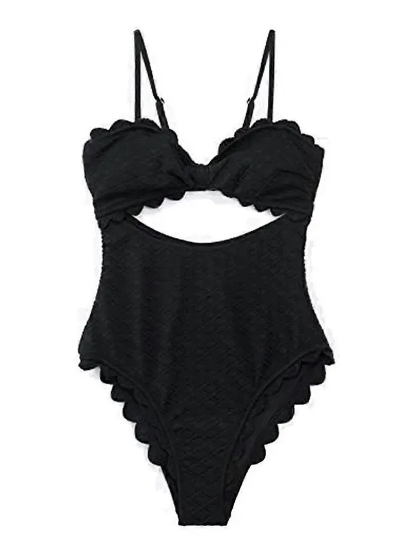 Cupshe scallop trim black swimsuit medium NEW - Image 2